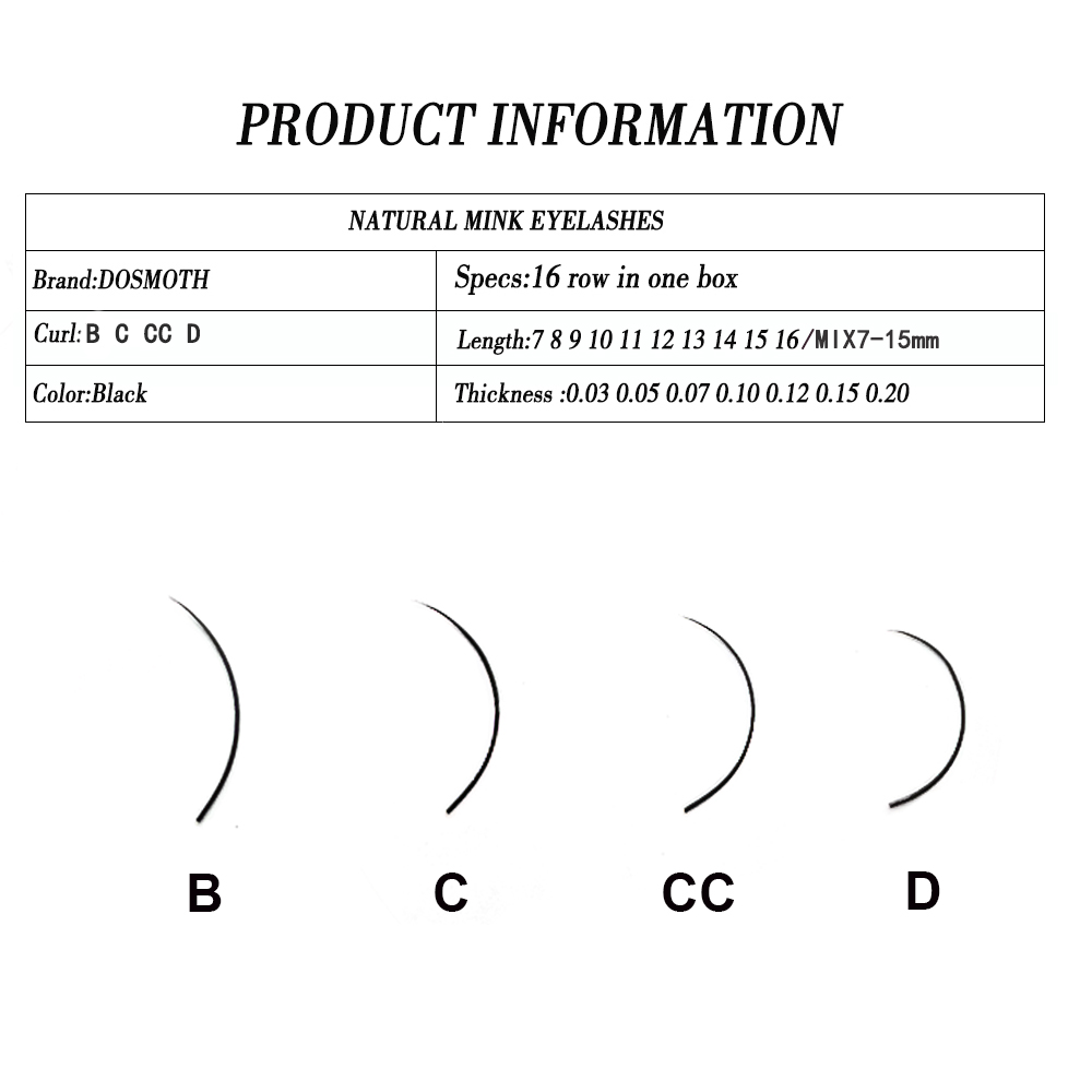 DOSMOTH 10 Kutu, 16 Sıra, 7-16 - Eyelash Extension Human Hair incelemesi ve fiyatı